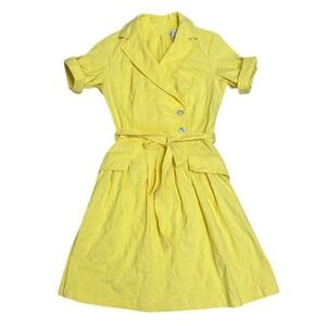 Vintage Liz‎ Claiborne Yellow Belted Shirt Dress Midi Career Workwear Chic SZ 12